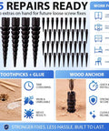 45 Piece Wood Anchor Repair Kit for Stripped Screw Holes Black Finish with Top Threaded Design for Tight Grip on Loose Hinges Cabinets Drawers Shelves and Furniture Includes Extra Pieces for Future DIY Fixes Pro Grade Confidence. 45 wood anchors shown