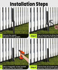 Installation steps showing use of 2 Pack Heavy Duty Fence Post Repair Kit For 4x4 And 6x6 Wood Or Metal Posts with tools and anchor.