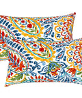 Outdoor Lumbar Pillow Covers 12x20 Inch Pack Of 2, Paisley Multi Fabric, Fade Resistant, front view of cushion covers
