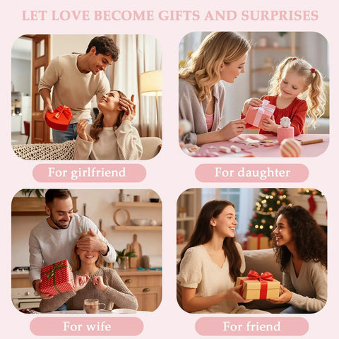 Images showcasing gift-giving moments for girlfriend, daughter, wife, and friend during special occasions.