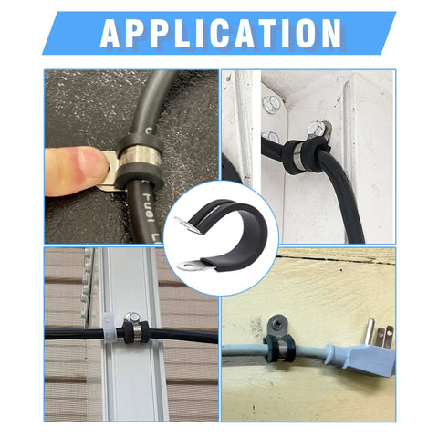 Stainless Steel Cable Clamps Kit With Rubber Cushioned Insulated Clamps in use for wires and cables, 14 size assortment.