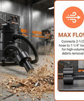Vacuum Hose Adapter Two And A Half Inch To One And A Quarter Inch For Shop Vacuums Wet And Dry Black Converts Small Attachments To Large Hose Heavy Duty Vacuum Cleaner Attachment showcasing max flow debris removal.