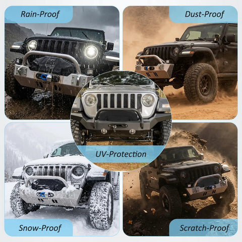 Heavy Duty 900D Waterproof Winch Cover With Top Zipper Fits 8000-13500 Lbs Electric Winches for UV protection on Jeep.