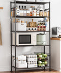 Heavy Duty Five Tier Storage Shelves With Leveling Feet And Side Hooks For Garage Bedroom Or Balcony Wobble Free Metal Rack 32.1 Inch By 12.4 Inch By 71.4 Inch Large Capacity Organizer In Black