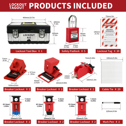 OSHA Compliant Lockout Tagout Kit With Clamp On Circuit Breaker Locks Hasps Safety Padlocks Universal Multi Pole Breaker Locks Lockout Tags And Nylon Ties In Pro Grade Portable Stainless Steel Box.