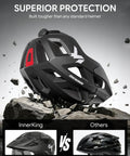 Lightweight Adult Bike Helmet With USB Rechargeable Rear Light, Detachable Magnetic Goggles, OTG Visor for Mountain and Road Cycling