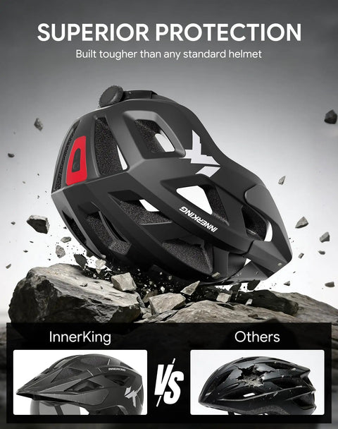 Lightweight Adult Bike Helmet With USB Rechargeable Rear Light, Detachable Magnetic Goggles, OTG Visor for Mountain and Road Cycling