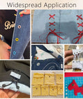 Close-up of applications using Three Sixteenths Inch Metal Eyelets Grommets Kit for DIY projects on fabric and crafts.