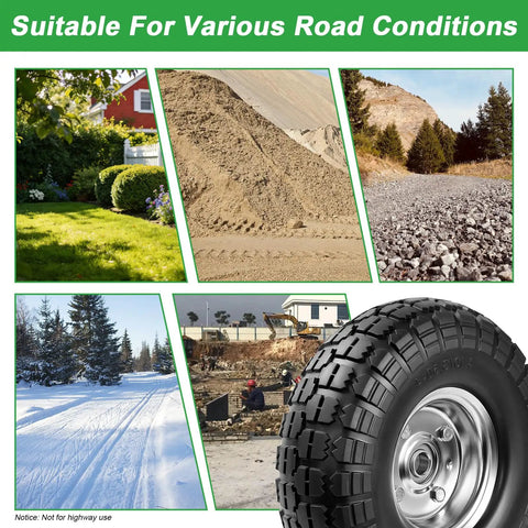 10 Inch Heavy Duty Solid Flat Free Tire And Wheel Set For Carts And Hand Trucks, versatile use on different terrains, 2 Pack