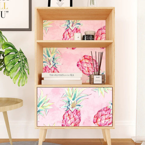 Bold Pink Pineapple Peel And Stick Wallpaper With Watercolor Pineapple Pattern on bookshelf for cabinets walls nurseries