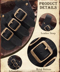 Close-up of Medieval Viking Sword Frog Holster with Adjustable Belt Straps, Vintage Black Faux Leather, metal buckles detail