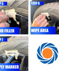 Pro Level DIY Wheel Restoration Kit Fixes Gnarly Curbside Scrapes Corrosion And Scratches Easily Restores Alloy Rims To A Fresh Finish And Saves A Stack On Auto Shop Bills step by step application process with wheel markings.