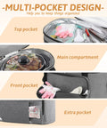 Multi-pocket insulated double layer travel bag for 6 to 8 quart oval crock pot with top, main, front, extra compartments.