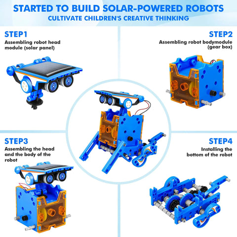 Solar Powered 13 In 1 Robot Kit For Kids 8 Plus Hands On Fun instructions showing steps to build educational DIY robots.