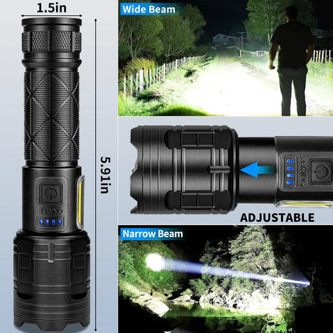Rechargeable LED Flashlights 99,000 Lumen Super Bright Handheld Lights adjustable beam illustration