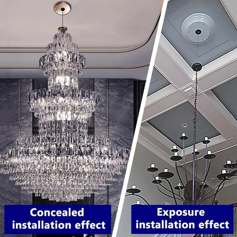 Heavy Duty Electric Chandelier Hoist With Remote And Wall Switch For Villas Featuring 6 Meter Lift Stroke installation effects shown.