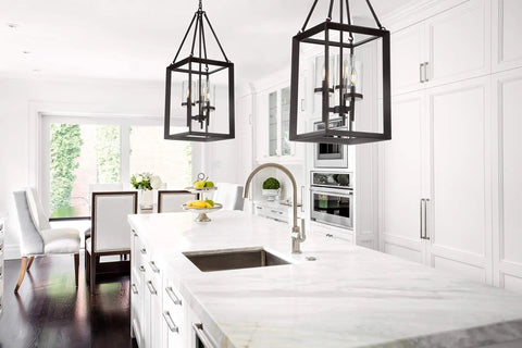 Oil Rubbed Bronze 12 Inch 3 Light Lantern Pendant LED Ceiling Light for Foyer Kitchen Island and Entryway with Clear Glass Shade Traditional Metal Fixture ETL Listed hanging in modern kitchen