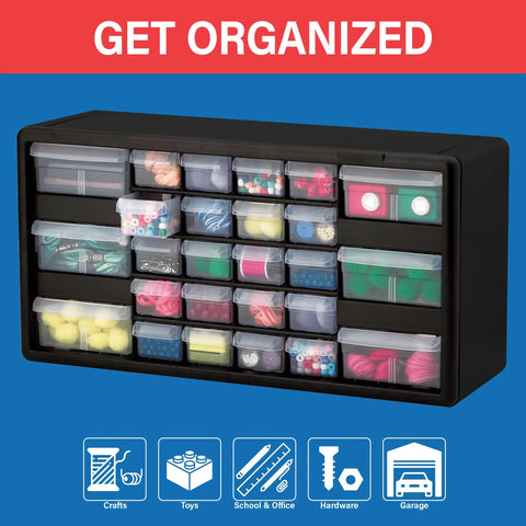 Heavy Duty 26-Drawer Plastic Cabinet For Garage Organization And Craft Storage Bead Brick Makeup And Toy Parts Organizer Junk-Drawer Friendly Multipurpose Drawer Cabinet For Home School Workshop 20in W x 6in D x 10in H Black