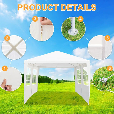 Outdoor Party Tent 10x20 Foot Canopy Gazebo With Removable Sidewalls Instant Event Tent for Catering Events Wedding Birthday Pavilion Beach BBQ Up To 30 People Waterproof Easy Setup shown in grassy field with sidewalls and metal structures.
