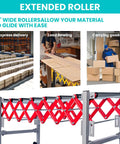 Heavy Duty Adjustable Conveyor Roller Table With 2 Hooks Supports Up to 600 Lbs shown with 16-inch wide rollers for easy material movement.
