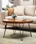 Hairpin Table Legs 18 Inch Set Of 4 Solid Steel Heavy Duty Black supporting a round coffee table in a living room setup