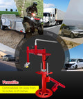 Manual Tire Changer With Gear Transmission For 16 To 21 Inch Tires, red tool with hand crank and gear mechanism, versatile use.