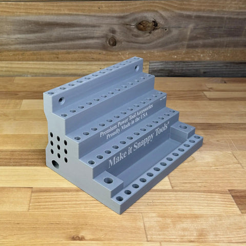 Heavy Duty Benchtop Or Wall Mount Bit Organizer For One Quarter Inch Hex Shank Bits And More, neatly stows up to 75 tools