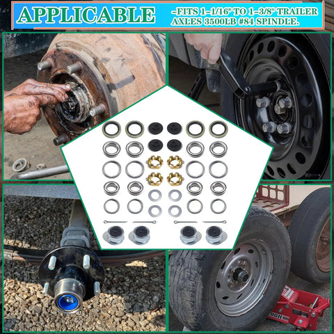 Four Pack Trailer Bearing Kit For 3500 Lb Axles One And Three Eighths Inch To One And Sixteenth Inch Spindle EZ Lube shown