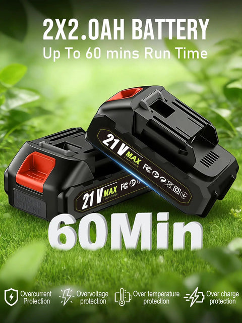 21V dual battery packs for Cordless 21V Weed Wacker With Dual Batteries And Charger 3 In 1 Metal Blade Trimmer Edger And Brush Cutter.
