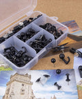 Top Tier Black Push Pin Set With Five Fresh Thumb Tacks And Sharp Steel Point Map Pins For Heavy Duty Cork Board Organization Rock Solid 140 Piece Desk Kit in a clear case with black pins.