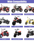 Wide compatibility of Chain Tensioner Bracket Kit with 8mm Roller for various mini bike models like Coleman CT200U, Baja MB200.