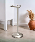 Pedestal Toilet Paper Holder In Satin Nickel Finish, Freestanding Bathroom Tissue Stand With Hand Polished Metalwork