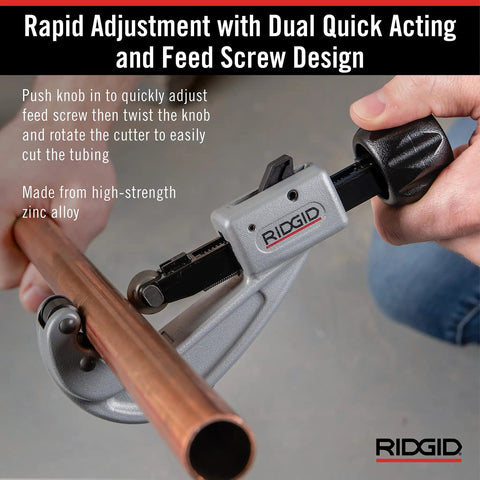 Fast Acting Tubing Cutter 1/4 To 1-5/8 Inch For Copper, Brass, Aluminum And Plastic Tubing With Ergonomic XCEL Knob in use