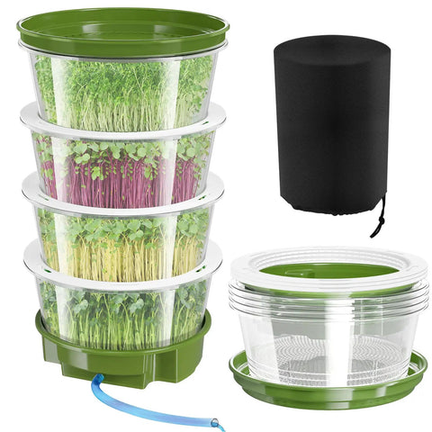 4-Tier Sprouts Growing Kit With Drain Hose And Ventilation Holes, Stackable Microgreens Sprouting Trays With Blackout Cover