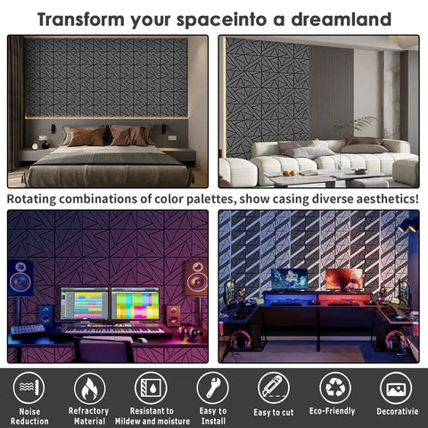 Top Shelf 12 Inch Acoustic Panels For Walls High Density Soundproof Polyester Foam Tiles in stylish room settings.