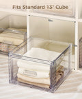Real Slick Clear Stackable Closet Storage Drawers 4 Pack Medium Capacity 15 Quart Plastic Organizer Bins featuring smooth glide mechanism with folded towels.
