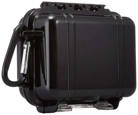 Crushproof Micro Hard Case For Smartphones And Tech Gear Sleek Black Shell with clip, compact design for protection.