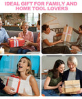 Families exchanging gift-wrapped All In One 412 Piece Home And Auto Tool Set With Drawer Organizer And Case For Women And Men