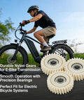Cyclist on e-bike with Three Pack 31T Spiral Bevel Gear Set for Bafang Hub Motors 41.5x11mm displayed