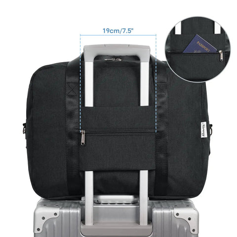 Foldable Travel Duffel Bag 30L Fits Underseat Personal Item 18x14x8 for Women and Men on luggage handle