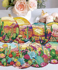 Colorful Cacti Diamond Painting Coaster Set With Holder 8 Piece DIY Art Coasters For Beginners And Grownups 4x4 Inches
