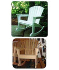 Super Easy Weekend Build Classic Paper Build Plans For Crafting A Rocking Adirondack Chair With Exploded Diagrams Cut Lists And Hardware Specs For Backyard Woodworkers Seeking No Sweat Outdoor Furniture Designs. Display of white and natural wood rocking Adirondack chairs.