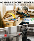 Soft Close Toy Box Hinges 200N Hydraulic For Wooden Chest Two Pack Safe Lid in kids' room with open toy box