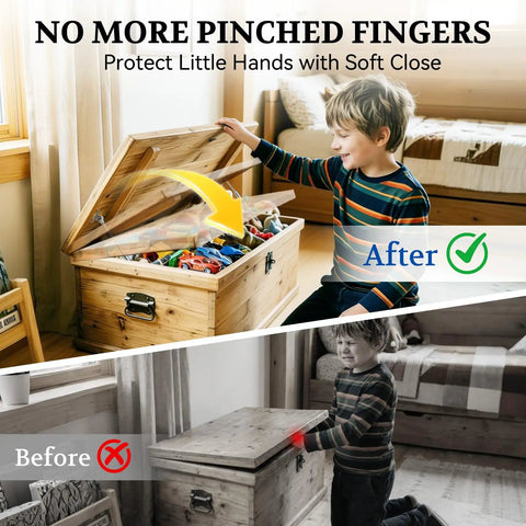 Soft Close Toy Box Hinges 200N Hydraulic For Wooden Chest Two Pack Safe Lid in kids' room with open toy box