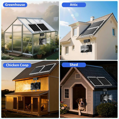 Seven Point Five Inch Solar Exhaust Fan With Battery Backup For Greenhouse And Chicken Coop Easy Setup Outdoor Living Space Ventilation Cooling And Air Circulation For Doghouse Shed