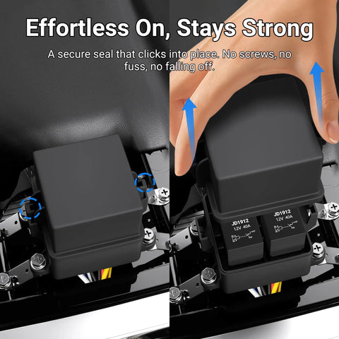 Installing 12V Three Way Waterproof Relay Box With Pre Wired Fuses And Relays, showcasing easy setup, sealed car and marine use.