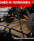 Heavy Duty Ratchet Tie Down Straps Built Like A Badass Workhorse With Rust Resistant Zinc Ratchets securing an ATV with 5,280 lbs strength.
