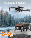 Drones With 4K Camera For Adults FPV Beginner Drone in open and folded views showing portability under 249g in forest setting