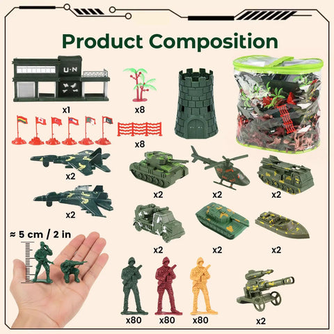 Epic 307 Piece Army Battle Toys Set With Tanks Jets Cannons Flags Fences And Handy Storage Bag overview