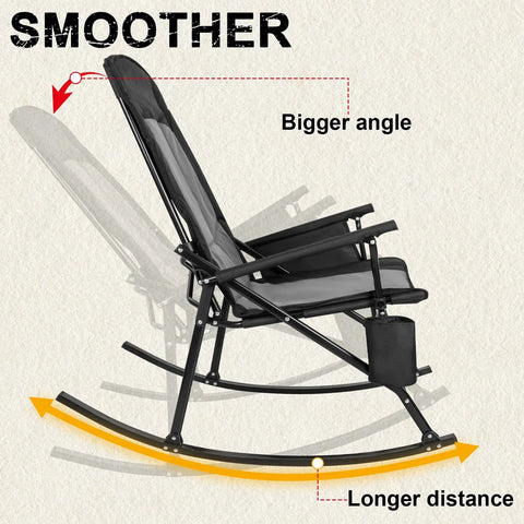 Side view of one Two Pack High Back Portable Rocking Chairs With Hard Armrests For Outdoor Hangouts, showing rocking motion.